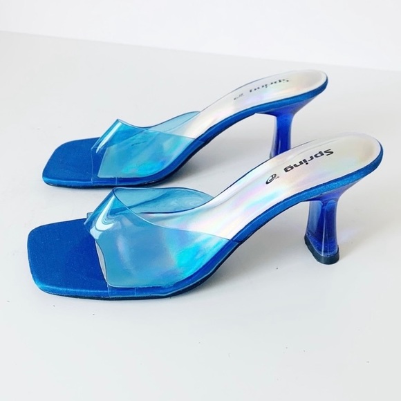 Call It Spring Shoes - *SOLD* 90’s Open Toe Clear Blue Acrylic Heeled Mules